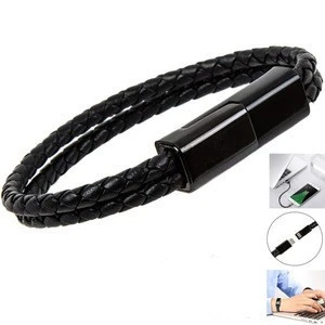 OEM Customized Magnetic Weaving Braided Leather Bracelet USB Sync Charger Cable For iPhone