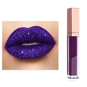 OEM Private Label Makeup Waterproof Shimmer Lip Gloss Glitter Purple Lip Liquid Lipstick