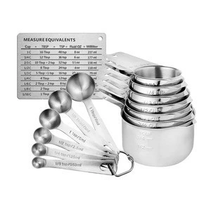OTOware Amazon Hot-sell 14 Piece Stainless Steel Metal Measuring Cups and Spoons Set with Bonus Magnetic Chart