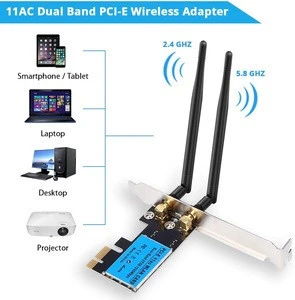 PCIe Dual Band 5G/2.4G Wireless WiFi Adapter Network Card for Windows 10/ 8/7, Wireless Network Card AC1200Mbps