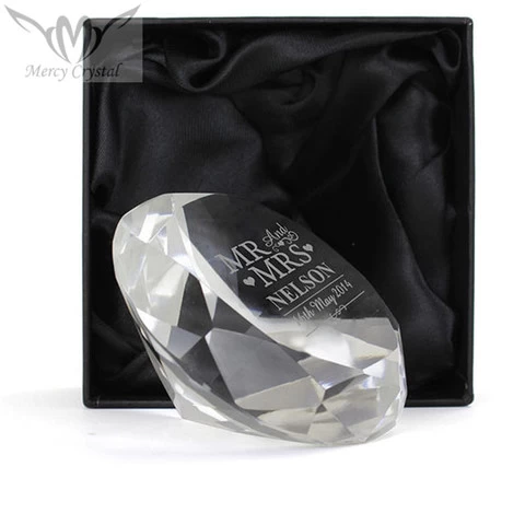 Personalized Engraved Crystal Anniversary Diamond Paperweight for Wedding Couple Souvenirs
