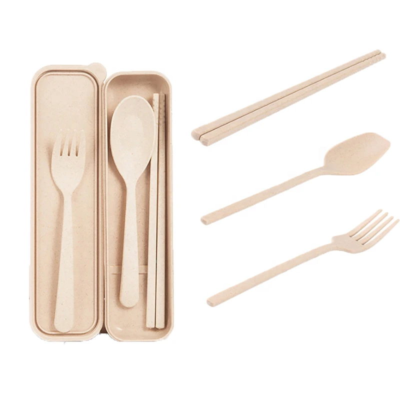 Plastic Spoon Fork Chopsticks Wheat Straw Reusable Camping Biodegradable Plastic Cutlery