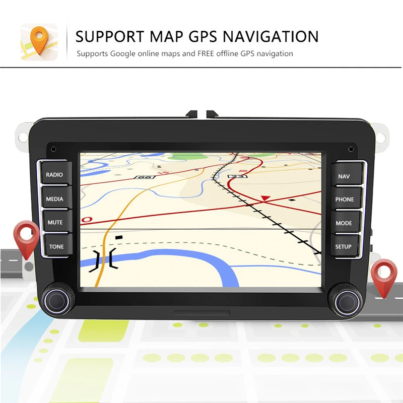 Podofo Android Car Radio 7 2 Din GPS Stereo Autoradio BT FM For VW/PASSAT/POLO/GOLF 5 6/TOURAN + Rear Camera
