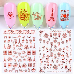 Popular Red Gold Black Adhesive Nail Sticker Manicure Slider 3D Nail Art Decorations Heart-shaped Animal Rose Flower Nail Design