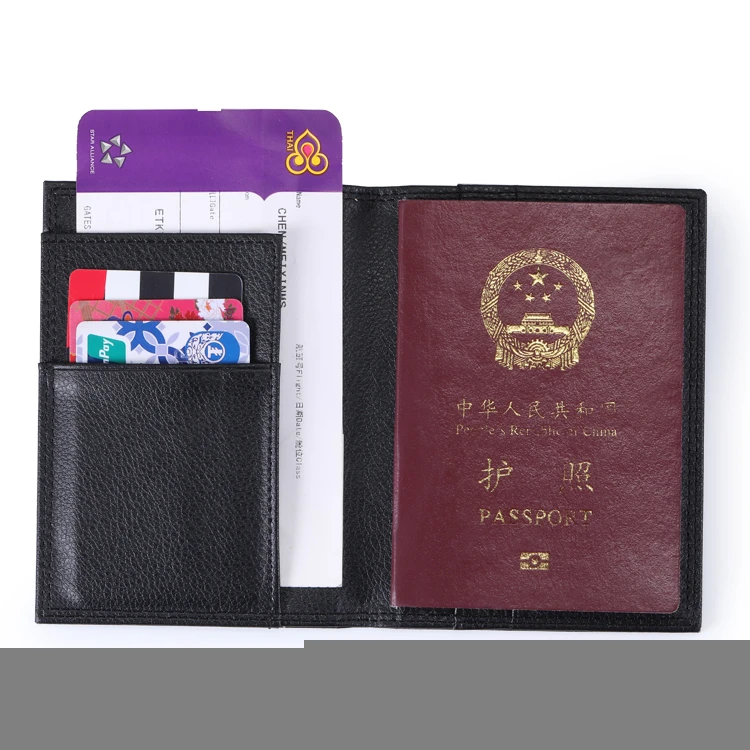 Promotion custom portable black personalized PU Leather passport wallet leather travel case passport holder