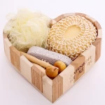 Promotional customized Sponge wooden bath sets spa shower gift set