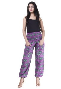 Purple elephant print new ladies harem cotton beach pants casual harem high waist beach party genie trousers