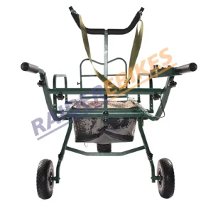 Raider-barrow designed for a wheelbarrow high torque low speed.  Easily folding with removable front axle
