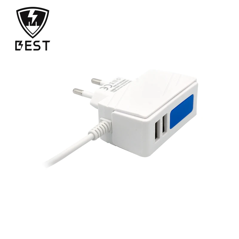 Reliable Quality Plug Wired Wall Charger 2 USB Ports Wall Charger with Cable