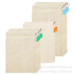 Reusable Organic Cotton Mesh Produce Bag for Shopping and Store Fruit Vegetable Washable Eco Shopping bag