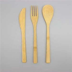 Reusable three-piece bamboo fiber tableware set  biodegradable zero waste disposable bamboo tableware with fork spoon and knife