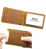Rfid safe protection front pocket minimalist crazy horse leather men&#39;s wallet