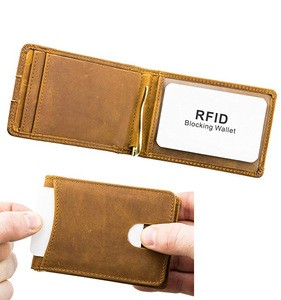 Rfid safe protection front pocket minimalist crazy horse leather men&#39;s wallet