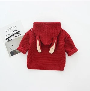 S33742W Wholesale bunny ear fashion cotton knitted baby kids hooded sweater