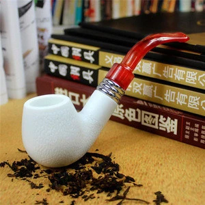 Sepiolite White Jade Red Tail Cigarette Holder Can Be Removed and Cleaned Old-fashioned Pipe