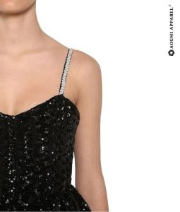 SEQUINED MINI DRESS W_CRYSTAL STRAPS