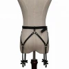 Sexy Women Men Leather Waist Garter Belt For Stockings Bow Handmade Punk Costume Outfit O-Round Waist Belt With 4 Suspenders