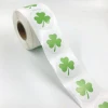 SICAITE St.Patricks Day Sticker Custom Logo Design Waterproof Self Adhesive Green Clover Pattern Sticker Labels Roll