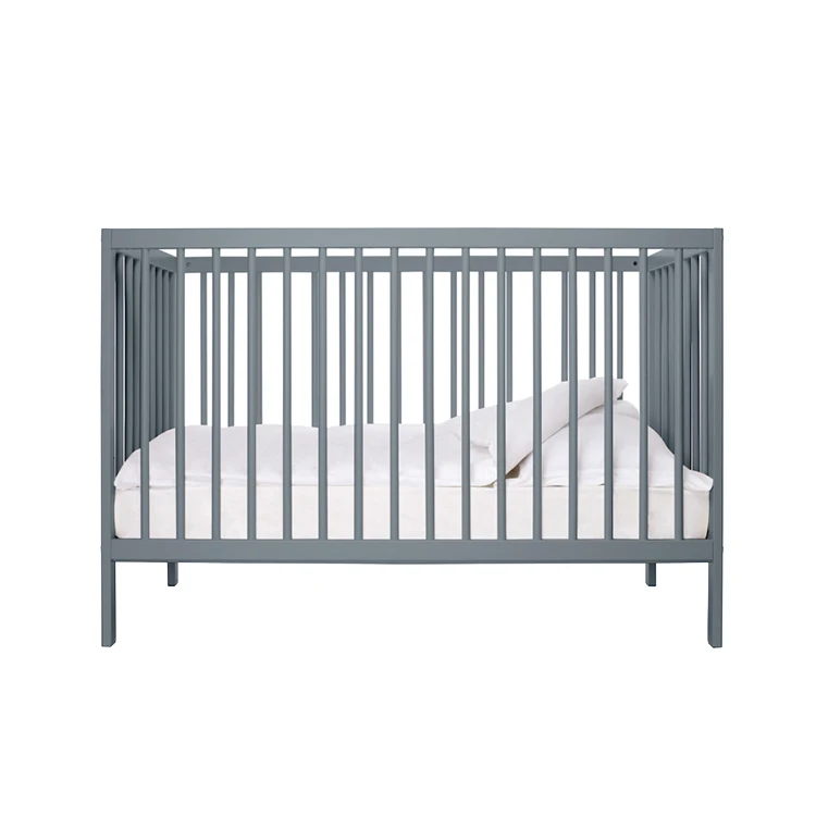 simple design grey color 3 height adjustable wooden baby crib