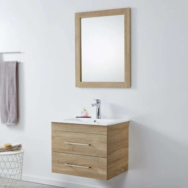 Single sink in 3D OAK Wood 2Drawers wall cabinet modern bathroom designs with Mirror Modern bathroom furniture