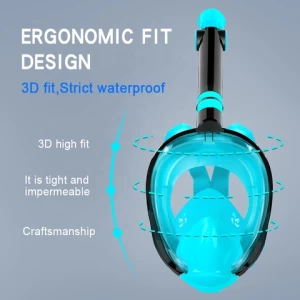 SKTIC 2022 Cyan New Breath Folding Full Face Snorkeling Mask Anti Leak PP+TPR Diving Fins Powerful Lick Fins Snorkel Equipment