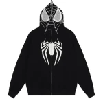 Spiderweb Man Embroidery Eye Viewable Zipper Hoodie Mens And Womens Loose Hip Hop Casual Jacket