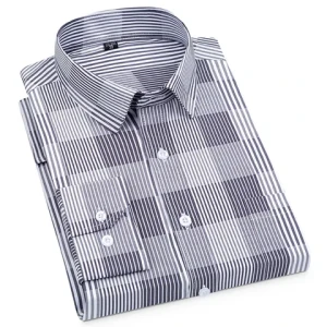 Spot summer tencel cotton mens shirt striped plaid casual long-sleeved shirts