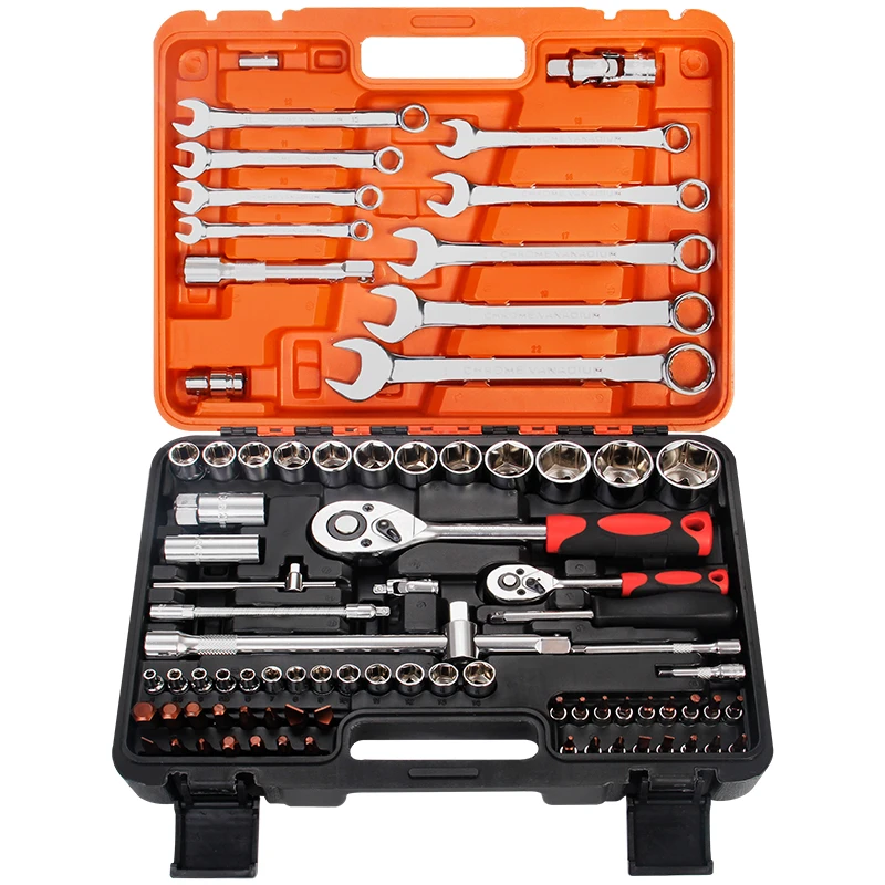 Srunv Socket Wrench Set 1/2 1/4 Drive 61 Piece Mechanic Socket Tool Set With Orange Case