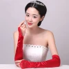 ST-0042  Hot sale high quality cheap long sleeve white silk wedding gloves with dress