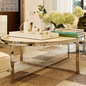 Stainless Steel Golden Tea Table Exotic Glass Coffee Tables