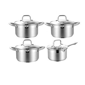Stainless steel nonstick kitchen cookware set with glass lid