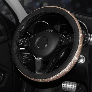Stylish Rhinestone Car Steering Wheel Cover With PU Leather Bling Crystal