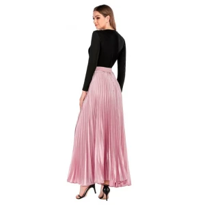 summer 2021 fashion wholesale apparel shiny solid color elastic waist long pleated skirt women