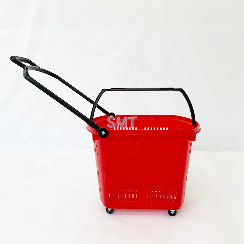 Supermarket Plastic Shopping Baskets With Wheels