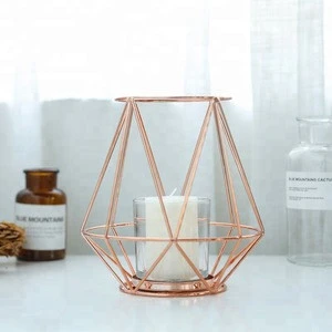 tall geometric metal wedding votive gold copper-colored decorating candle holder