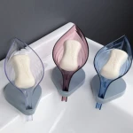 Toilet Shower Non Slip Plastic Soap Tray Leaf Shape Bathroom Bathtub Soap Dish Holder with Draining Rack