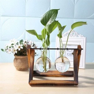 Transparent Plant Vases Flower Pot Terrarium Hydroponic Wooden Flower Stands Tabletop Vases For Flowers Home Bonsai Decor