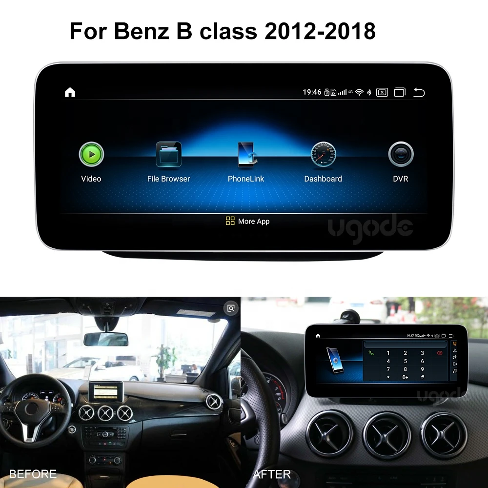 Ugode B class W246 10.25&quot; LCD Qualcomm Android 9 Screen Replace Auto Video Audio Multimedia for Benz with 4G nedwork