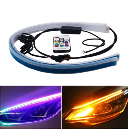 UNJOYLIOD Led RGB 30CM 45CM 60CM Flexible LED DRL RGB Daytime Running Lights Turn Signal Car Light led strip lights Streamer