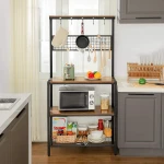 VASAGLE Industrial Rustic Brown Kitchen Bakers Rack Cupboard Adjustable Microwave Oven microwave Stand Shelf Rack