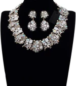 Vintage Chunky Chain Choker Collar Bib Statement Necklace Jewelry for Women Rhinestone Statement Necklace earrings set