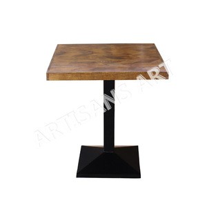 Vintage Industrial Parquet Wooden Table Top in Herringbone Pattern, Metal Wood Restaurant Table, Cafe Table