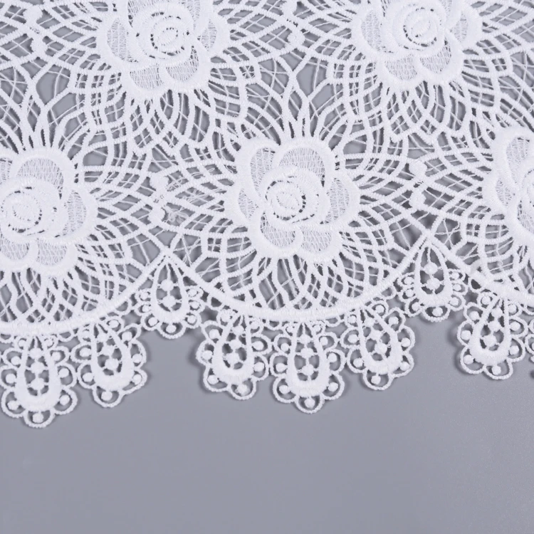 White lace dress fabric embroidery guipure chemical water soluble floral lace embroidery fabric