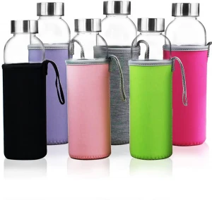 Wholesale custom logo reusable mirror bright crystal glass water bottle with silicone sleeve