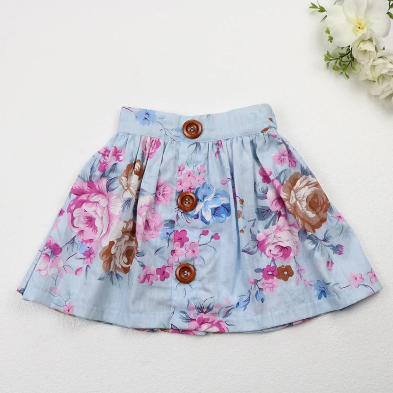 wholesale cute kids clothing floral rose baby clothing cotton vintage button mini girls skirt
