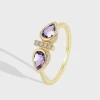 Wholesale Fashion Gold Plated Brass Jewelry Double Purple Amethyst Gemstone Zircon Ring for Women