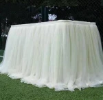Wholesale Handmade Fancy Ruffled Tulle Party Banquet Wedding Event Table Skirt For 14/17/21ft Table