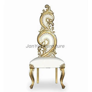 Wholesale High Back Gold French Leather Wood Carving Dining Chair