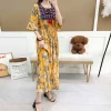 Wholesale Lace-up Spring Summer Chiffon Floral Printed Vestidos Long Robes Short Sleeve Vintage Maxi Dresses Womens