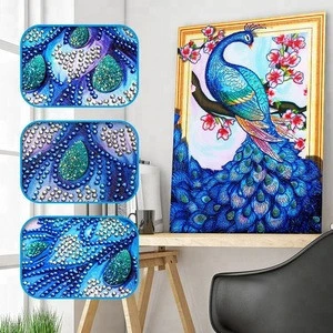 wholesale peacock pattern handmade embroidery kit home decor painting custom 5d diy canvas diamond painting